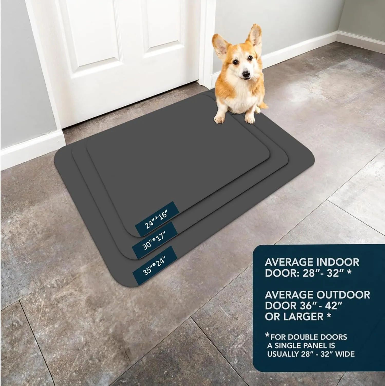 Ultra Thin Door Mat Indoor Entrance, 1/10 in Thin Door Mats for Inside Entry, Non-Slip Rubber Backing Washable Doormat, Fade Resistant, Absorbent, Low Profile Dirt Trapper, 35"X24",Grey