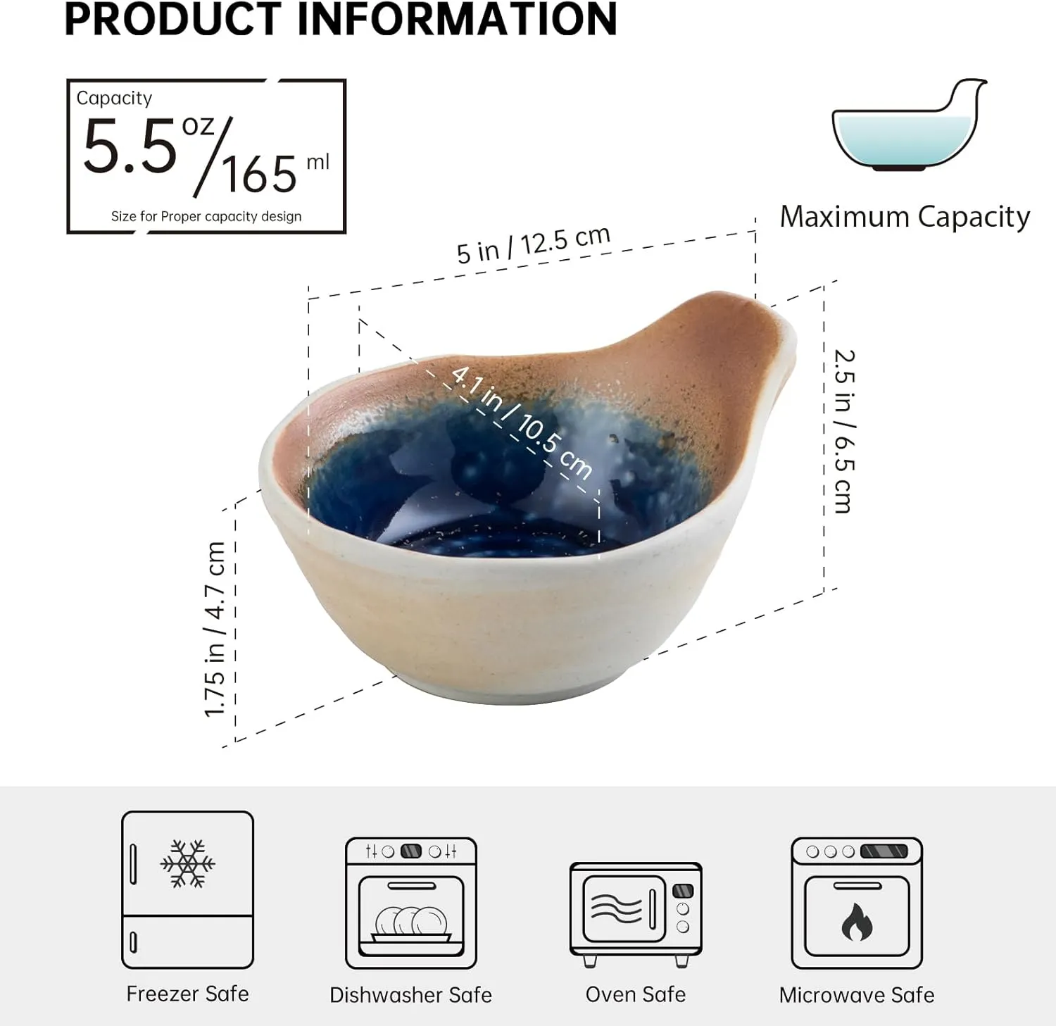 UNICASA Dipping Bowls 5.5 Oz, Soy Sauce Dishes for Sushi, Small Serving Bowls for Side Dishes, Mini Ceramic Bowl for Ketchup, Salsa, BBQ Party, Condiments and Appetizer - Set of 4, Ocean Ripple