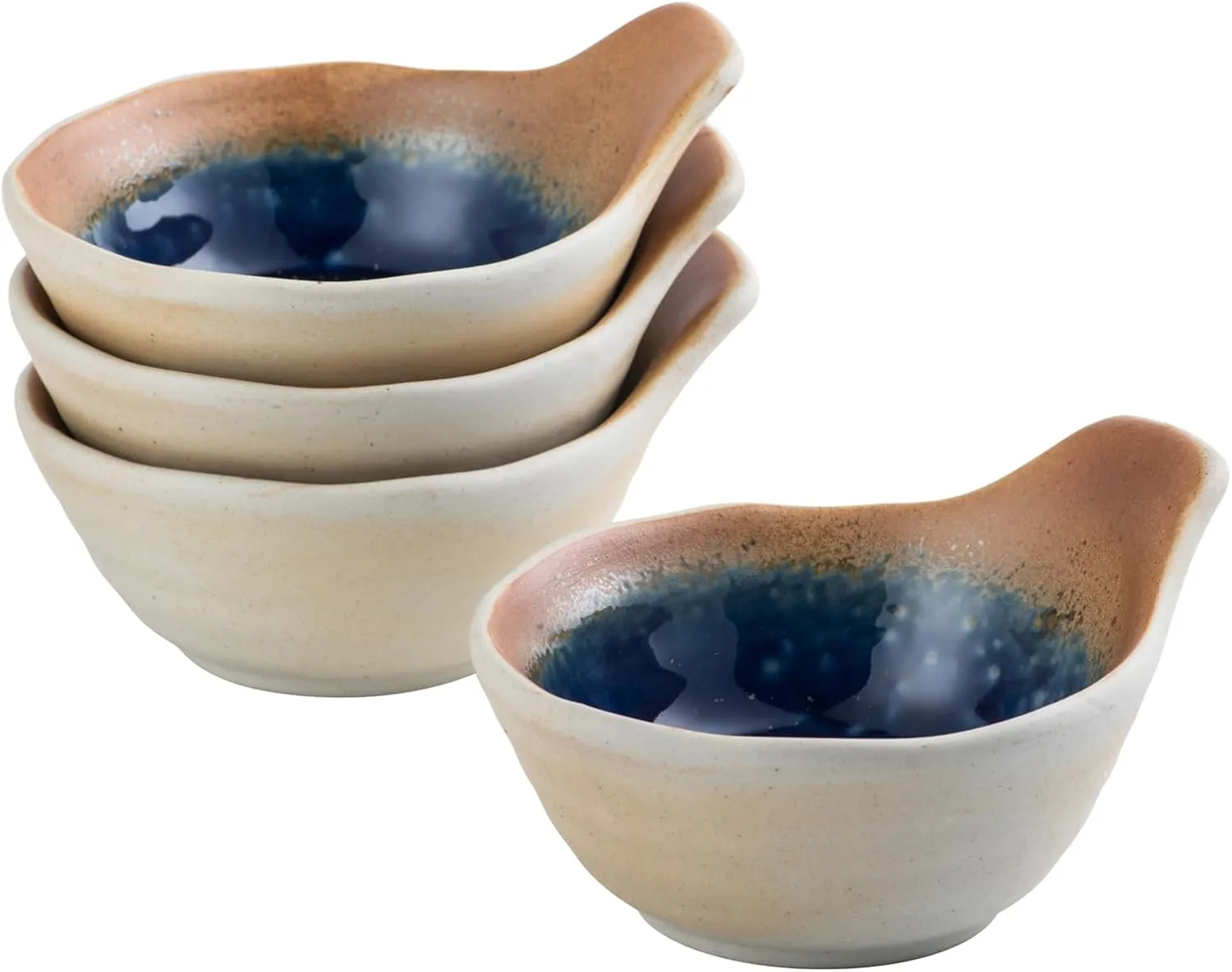 UNICASA Dipping Bowls 5.5 Oz, Soy Sauce Dishes for Sushi, Small Serving Bowls for Side Dishes, Mini Ceramic Bowl for Ketchup, Salsa, BBQ Party, Condiments and Appetizer - Set of 4, Ocean Ripple