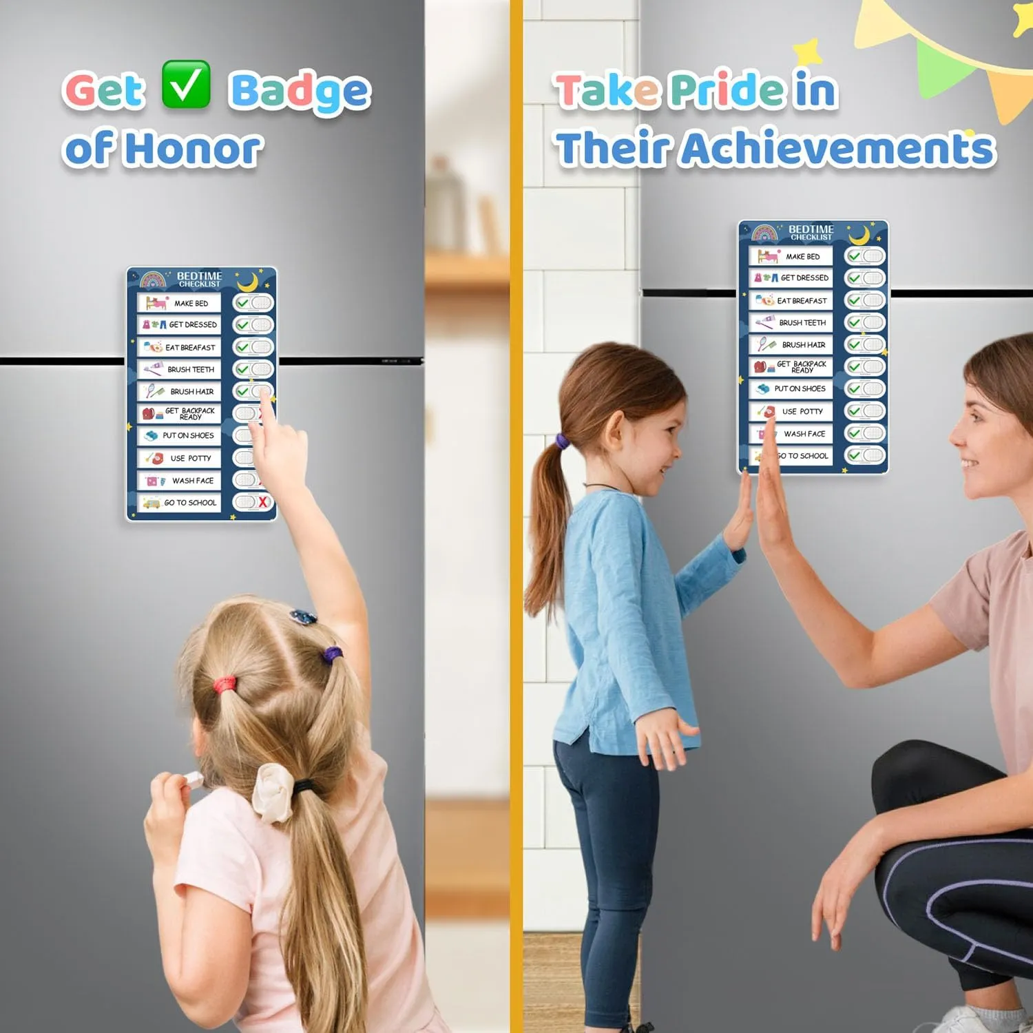 Upgraded Slider 3 in 1 Bedtime/Morning/Daily Routine Chart for Kids, Magnetic Chore Chart for Kids, Visual Schedule for Kids Toddlers Schedule Board for Home