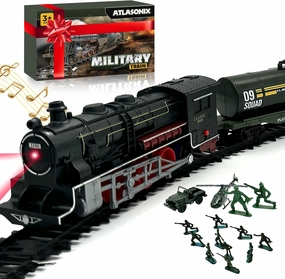 USA Electric Express Train Set for Kids Ages 4-8 - Military Toy Polar Train Model with Helicopter, Tank, Soldiers & Tracks - Around The Tree Fun Birthday Gift for Boys Ages 2-4