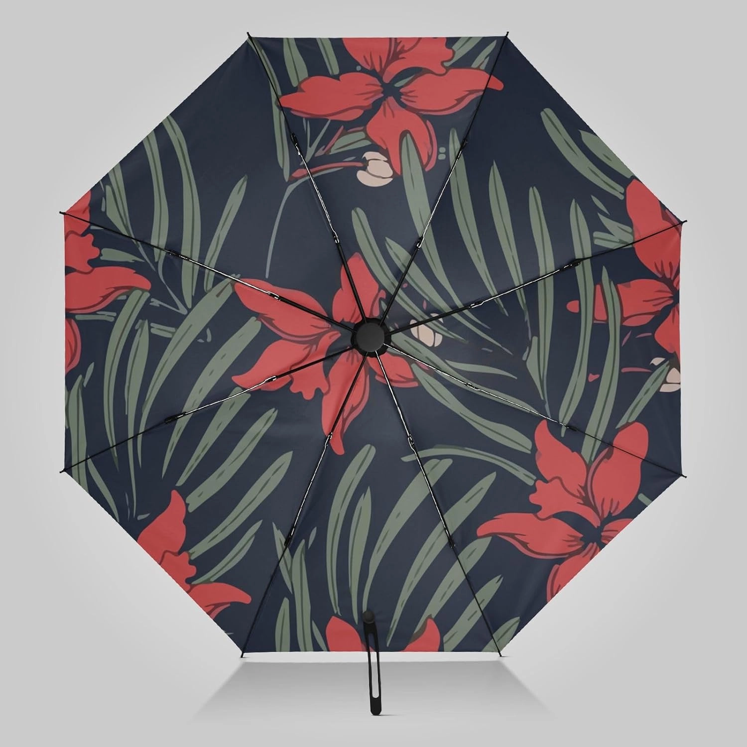 UV Blocking Automatic Open Umbrella Hawaiian-tropical-raft-floral Portable Travel Folding Umbrellas with Cover Bag