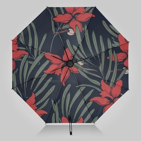 UV Blocking Automatic Open Umbrella Hawaiian-tropical-raft-floral Portable Travel Folding Umbrellas with Cover Bag