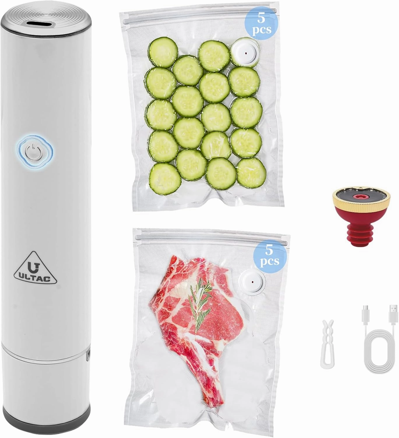 Vacuum Sealer,Food Saver Vacuum Sealer Machine,Compact Handheld Vacuum Sealers for Freshness Preservation Food Storage and Sous Vide   10 Reusable Vacuum Seal Bags