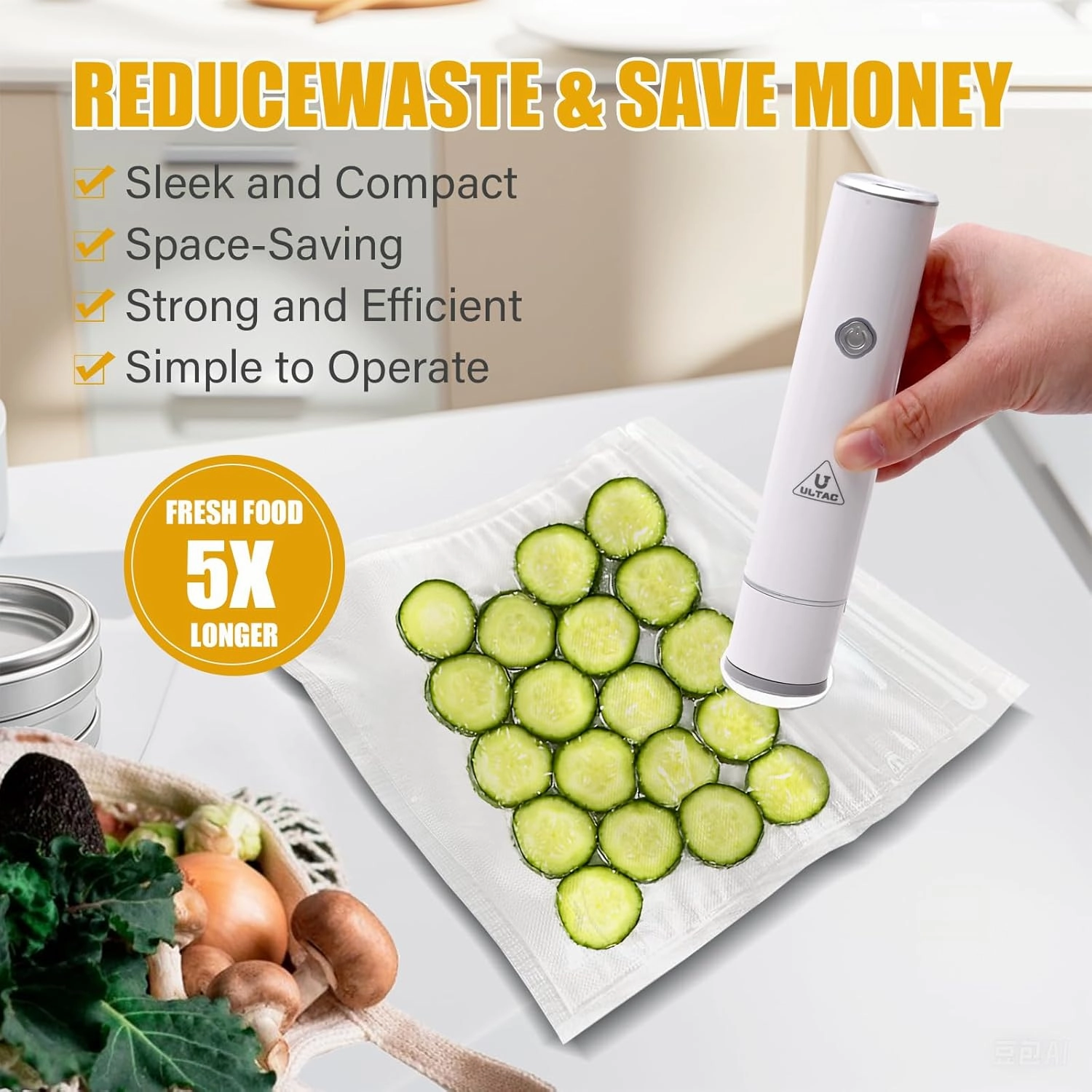 Vacuum Sealer,Food Saver Vacuum Sealer Machine,Compact Handheld Vacuum Sealers for Freshness Preservation Food Storage and Sous Vide   10 Reusable Vacuum Seal Bags