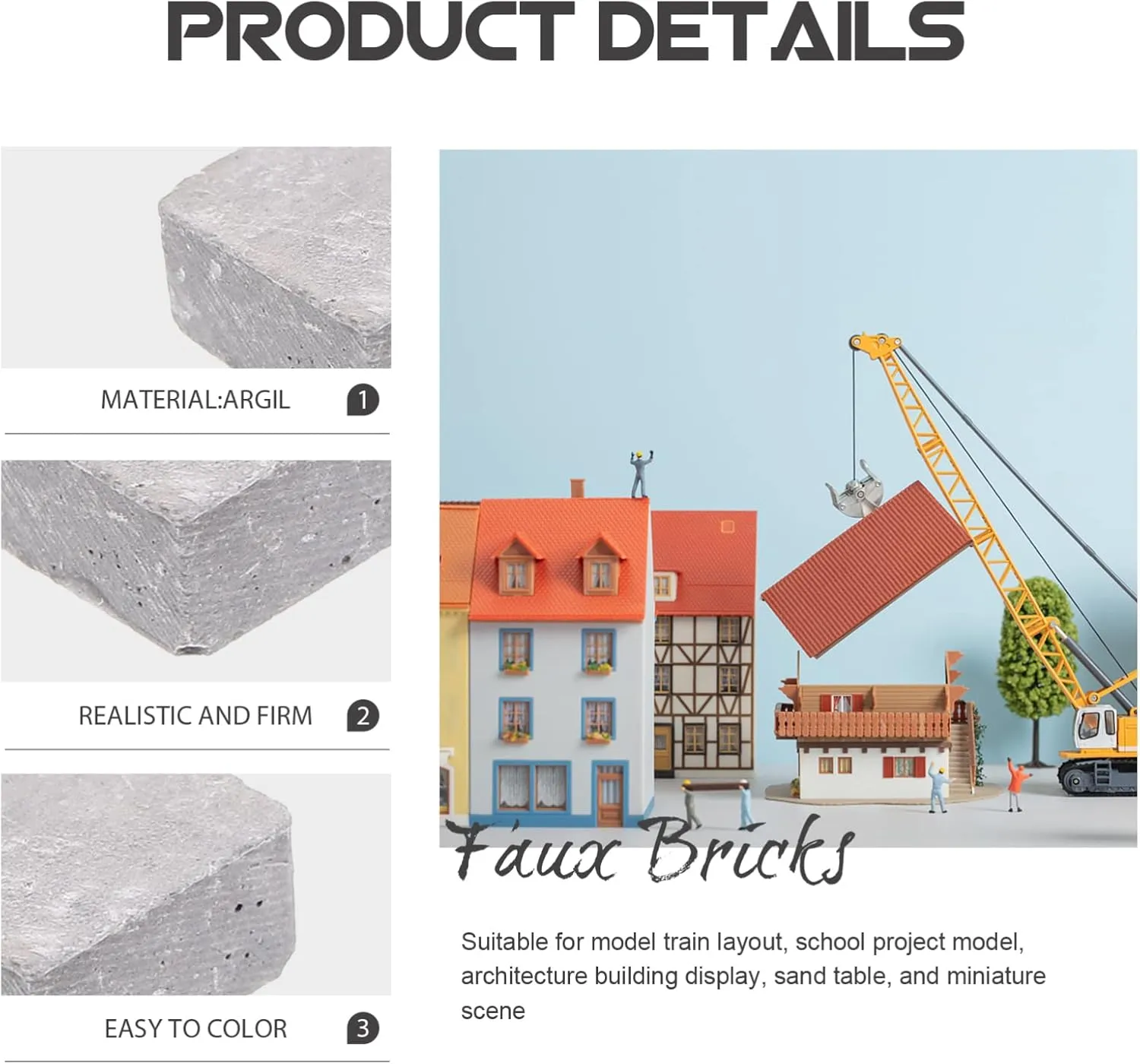 Vaguelly 280pcs Miniature Brick Models for DIY Crafts Fake Wall Bricks Scale for Micro Landscape Decor and Dollhouse Building Stackable and Easy to Use