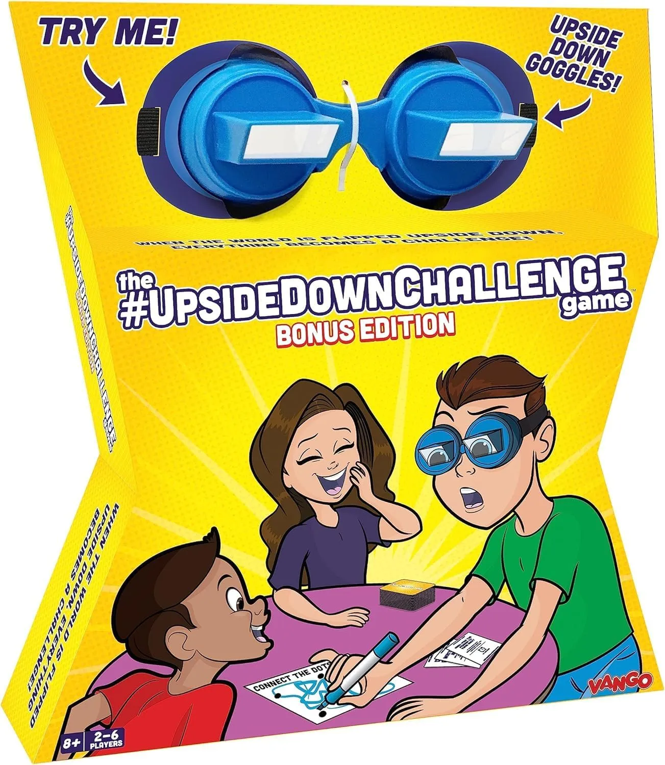Vango The UpsideDownChallenge Game for Family & Kids - Fun Challenges with Upside Down Goggles - Hilarious for Game Night & Parties - 2-6 Players, Ages 8  (Bonus Edition)