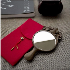 Vanity Mirror Solid Wood Handle Vanity Mirror Portable Green Sandalwood Hand-Held Small Mirror Portable High-Definition Wooden Mirror with Handle Household Cosmetic Mirror
