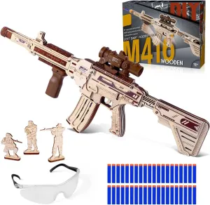 VATOS Wooden Gun Puzzles, 3D Wood Puzzles Gun for Adult with Foam Soft Bullet, Electric Wooden M416 Rifle Puzzle Toy Model, Wood Puzzle DIY Building Kits for Adult Christmas Birthday Gift