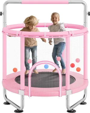 VEVOR 55" Kids Trampoline, 4.6FT Indoor Outdoor Trampoline, Mini Toddler Recreational Trampolinewith Safety Enclosure Net and Basketball Hoop, Birthday Gifts Christmas Toys for 3  Years Children, Pink