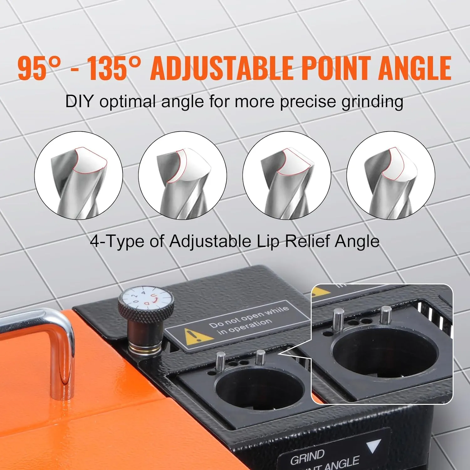 VEVOR Drill Bits Sharpener, 3-13mm Drill Bits Grinder Sharpener, Lip Relief Angle & 95°-135° Point Angle Adjustable Drill Bit Re-Sharpener, Portable Sharpening Machine with 11 Collets, CBN & SDC Wheel