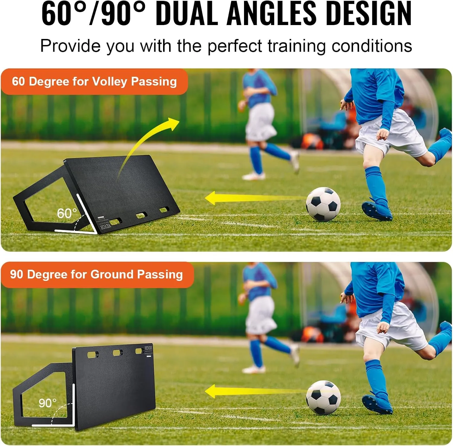 VEVOR Soccer Rebounder Board, Portable Soccer Wall with 2 Angles Rebound, Foldable HDPE Kickback Rebound Board, Soccer Training Equipment for Kids and Adults, Passing & Shooting Practice