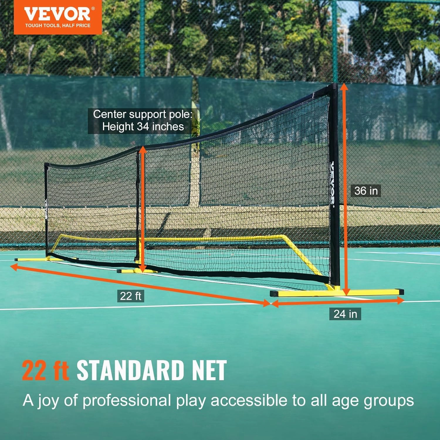 VEVOR Portable Pickleball Net System, 22FT Regulation Size Net
