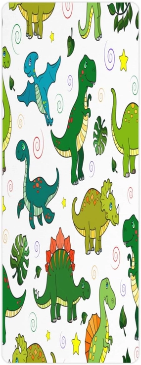 Vigorous Dinosaur Yoga Mat Folding Travel Fitness & Exercise Mat with Carrying Bag Non-Slip Lightweight Travel Yoga Mat for Women Pilates 72"L × 26.8” W × 2 Mm Thick