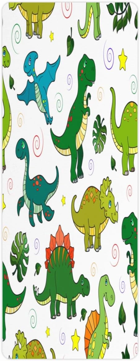 Vigorous Dinosaur Yoga Mat Folding Travel Fitness & Exercise Mat with Carrying Bag Non-Slip Lightweight Travel Yoga Mat for Women Pilates 72"L × 26.8” W × 2 Mm Thick