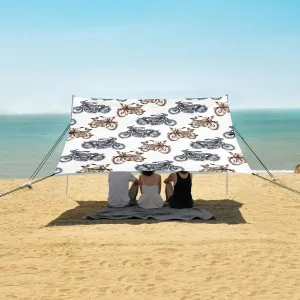 Vintage Motorcycle Beach Canopy Tent Anti-UV & Wind Resistant, Watercolor Camping Sun Shelter Easy Setup Portable,Outdoor Shade Tents with Sandbags,Sand Shovels,Ground Pegs & Stability Poles