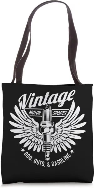 Vintage Motorsports God, Guts and Gasoline Spark Plug Design Tote Bag