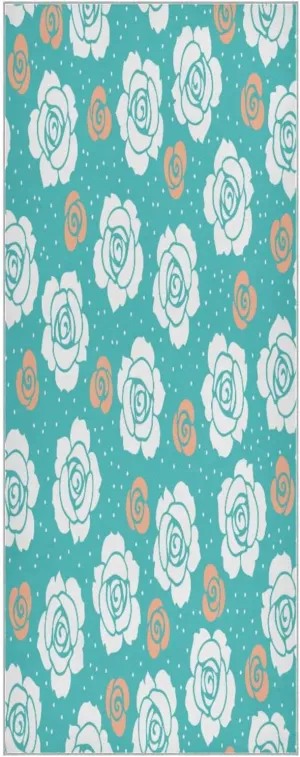 Vintage Rose Blue Yoga Towel,Hot Yoga Mat Towel with Grip Dots Sweat Absorbent Non-Slip for Hot Yoga, 24" x72",Soft Yoga Blankets with Travel Bag,Pilates and Workout