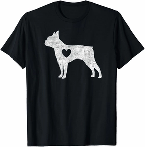 Vintage Boston Terrier Heart Silhouette Dog Puppy Retro T-Shirt