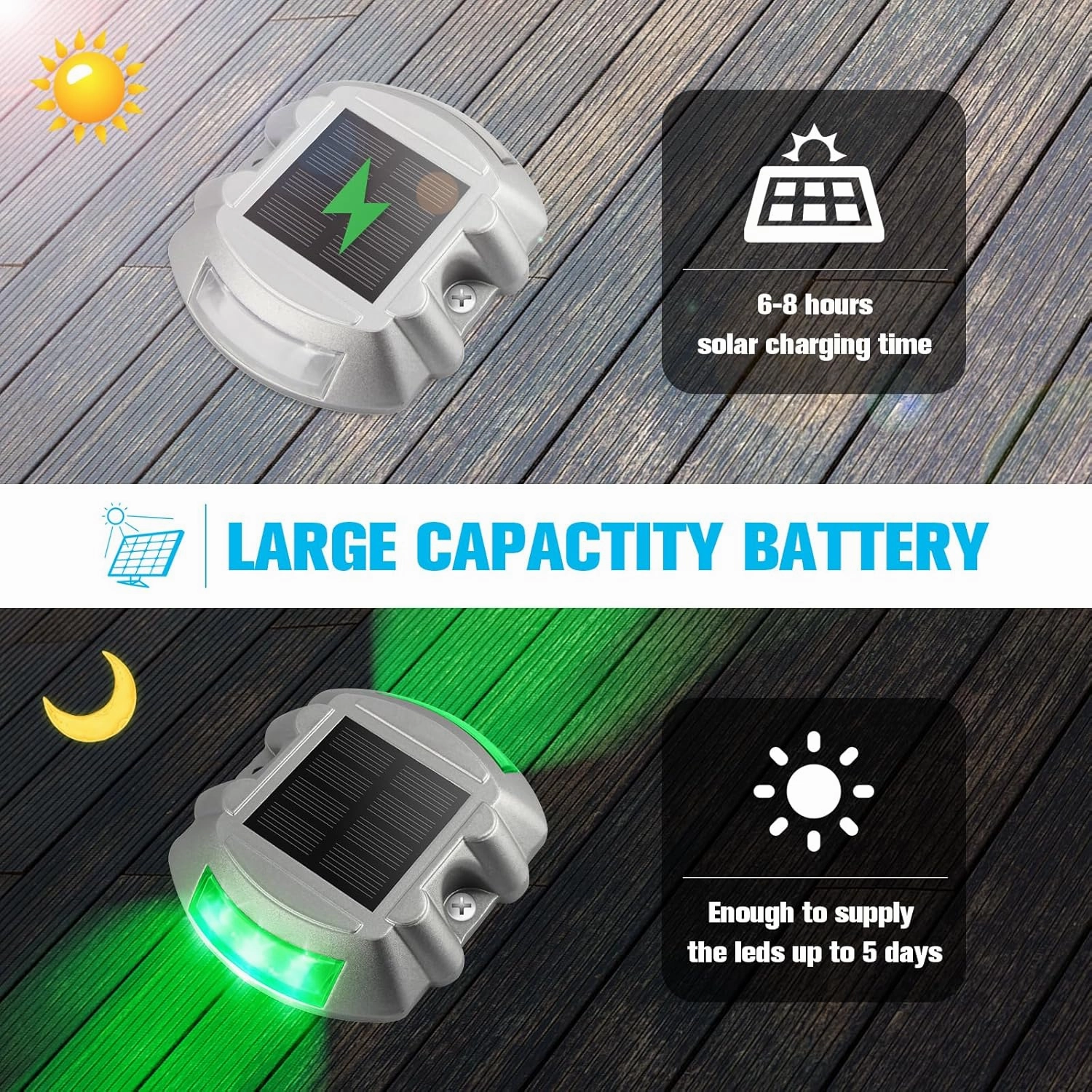 VOLISUN Christmas Solar Deck Lights Driveway Dock Lights, 4-Pack Led IP67 Waterproof Outdoor Warning Step Lights for Driveway Sidewalk Garden Pathway Yard(Green)