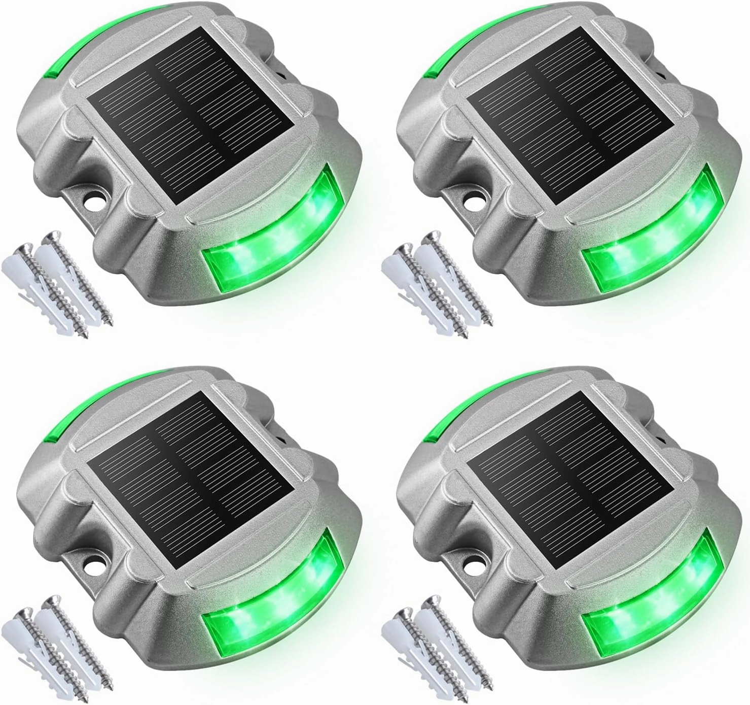 VOLISUN Christmas Solar Deck Lights Driveway Dock Lights, 4-Pack Led IP67 Waterproof Outdoor Warning Step Lights for Driveway Sidewalk Garden Pathway Yard(Green)