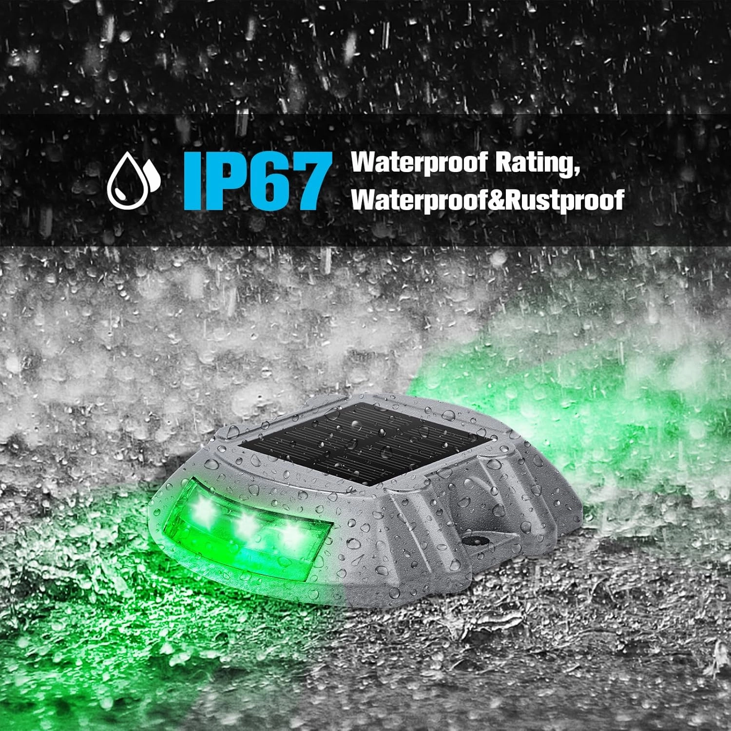 VOLISUN Christmas Solar Deck Lights Driveway Dock Lights, 4-Pack Led IP67 Waterproof Outdoor Warning Step Lights for Driveway Sidewalk Garden Pathway Yard(Green)