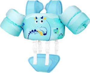 Vvinca Toddler Swim Vest for Kids 13-30lbs Boys Girls Puddle Kids Jumper Toddlers Pool Floaties Jacket with Adjustable Crotch Strap Sleeves Shoulder for 1 2 3 Years Old Baby Infant Learn to Swimming