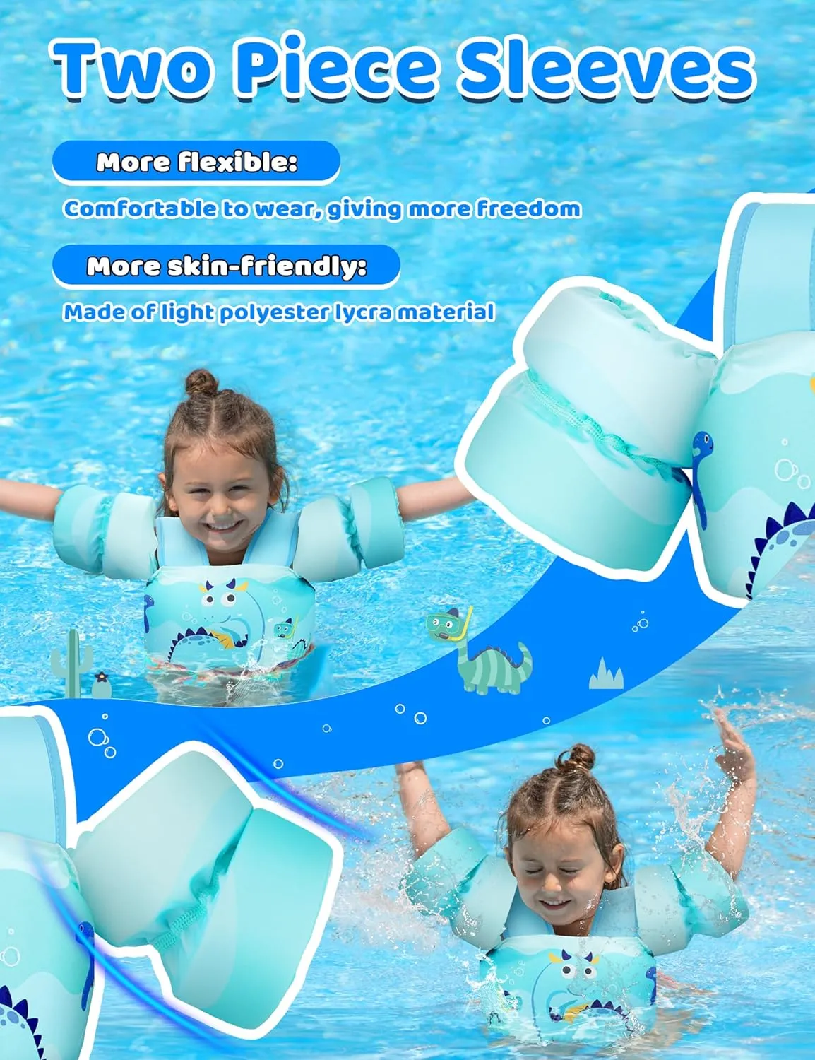 Vvinca Toddler Swim Vest for Kids 13-30lbs Boys Girls Puddle Kids Jumper Toddlers Pool Floaties Jacket with Adjustable Crotch Strap Sleeves Shoulder for 1 2 3 Years Old Baby Infant Learn to Swimming