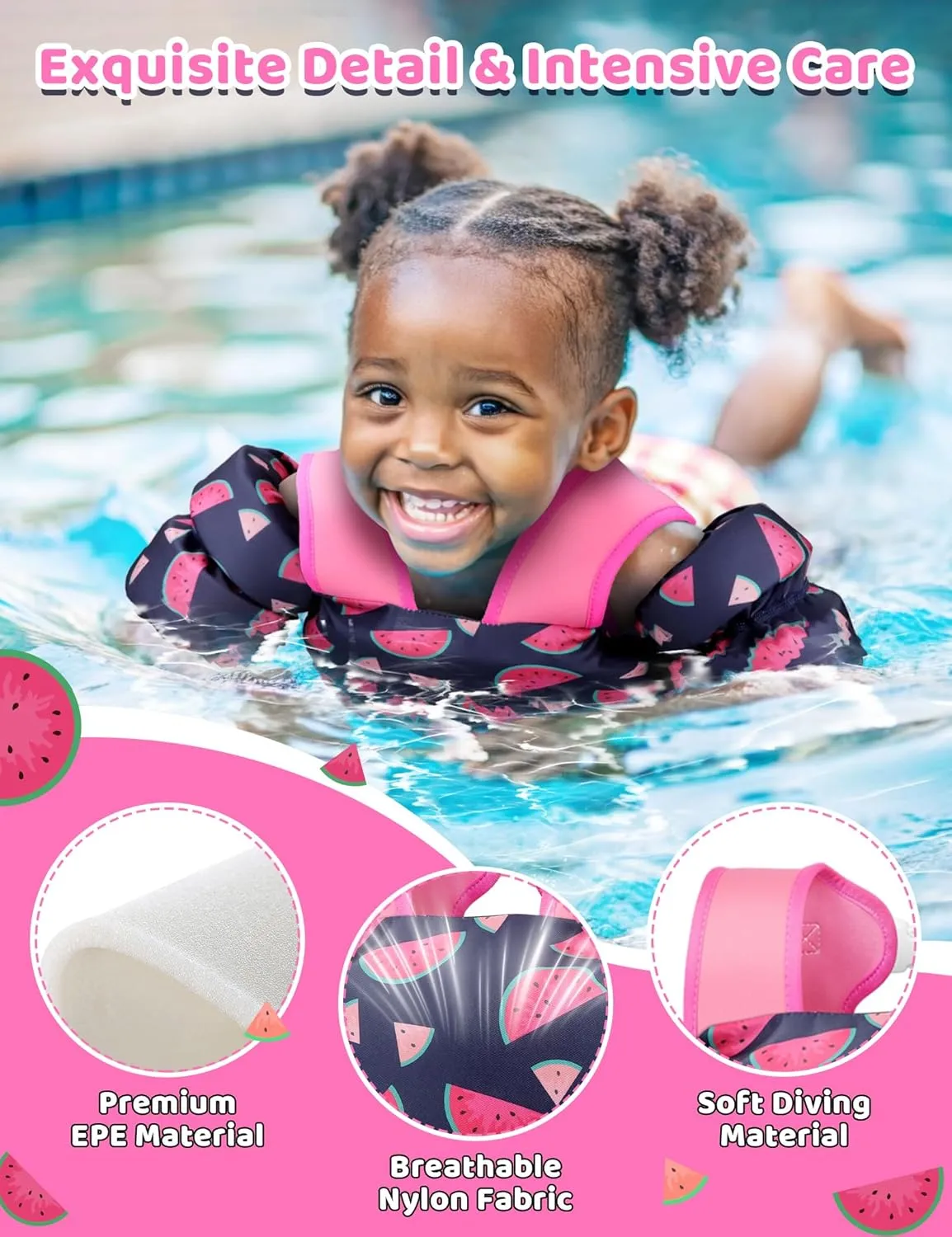 Vvinca Toddler Swim Vest for Kids 13-30lbs Boys Girls Puddle Kids Jumper Toddlers Pool Floaties Jacket with Adjustable Crotch Strap Sleeves Shoulder for 1 2 3 Years Old Baby Infant Learn to Swimming