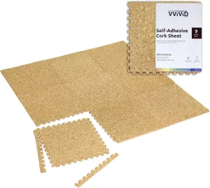 VViViD Cork Surface Interlocking EVA 12 Inch by 12 Inch 1/4 Inch Thick Foam Floor Mat 9 Tile Pack