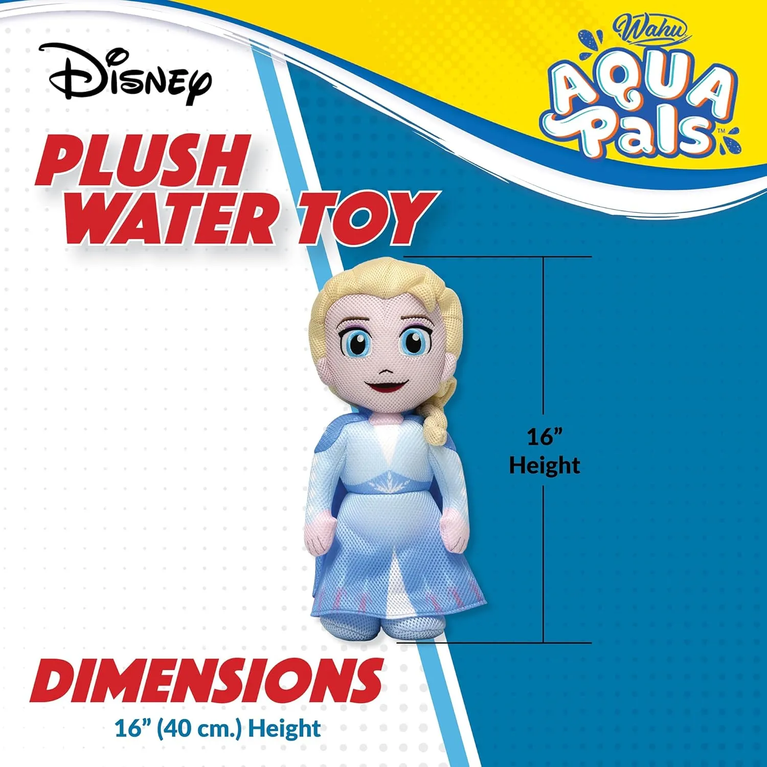 Wahu Aqua Pals Disney Classic Elsa Plush Water Toy for Kids Ages 2 , Fast-Drying Waterproof Plush Doll Toy for Pool and Bathtub, Medium, Blue/White, 16"