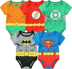WARNER BROS Justice League Batman, Superman, Flash, Aquaman and Green Lantern Baby Boys 5 Pack Creepers for Infants