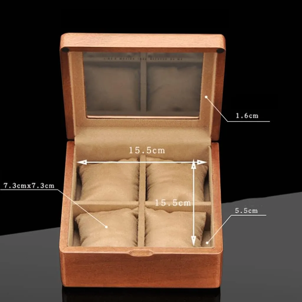 Watch Box Watch Case Watch Display Wooden Watch Box With Transparent Glass Top Cover, 4-digit Storage Watch Box,Jewelry Storage Box Watch Organizer For Men(A)