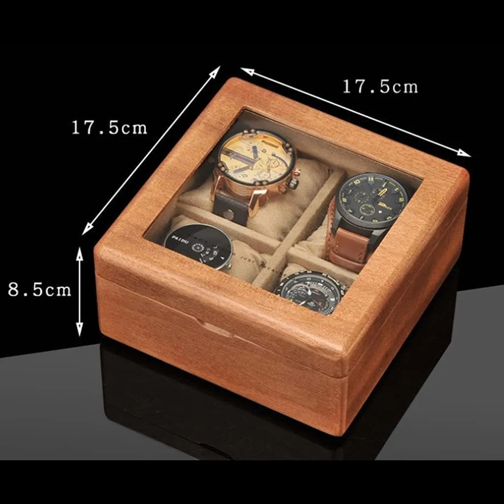 Watch Box Watch Case Watch Display Wooden Watch Box With Transparent Glass Top Cover, 4-digit Storage Watch Box,Jewelry Storage Box Watch Organizer For Men(A)