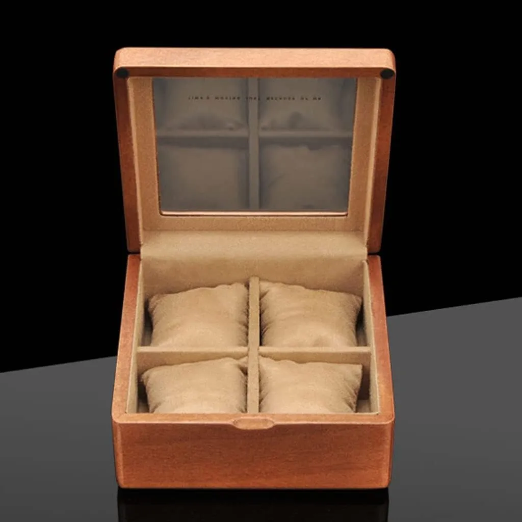 Watch Box Watch Case Watch Display Wooden Watch Box With Transparent Glass Top Cover, 4-digit Storage Watch Box,Jewelry Storage Box Watch Organizer For Men(A)