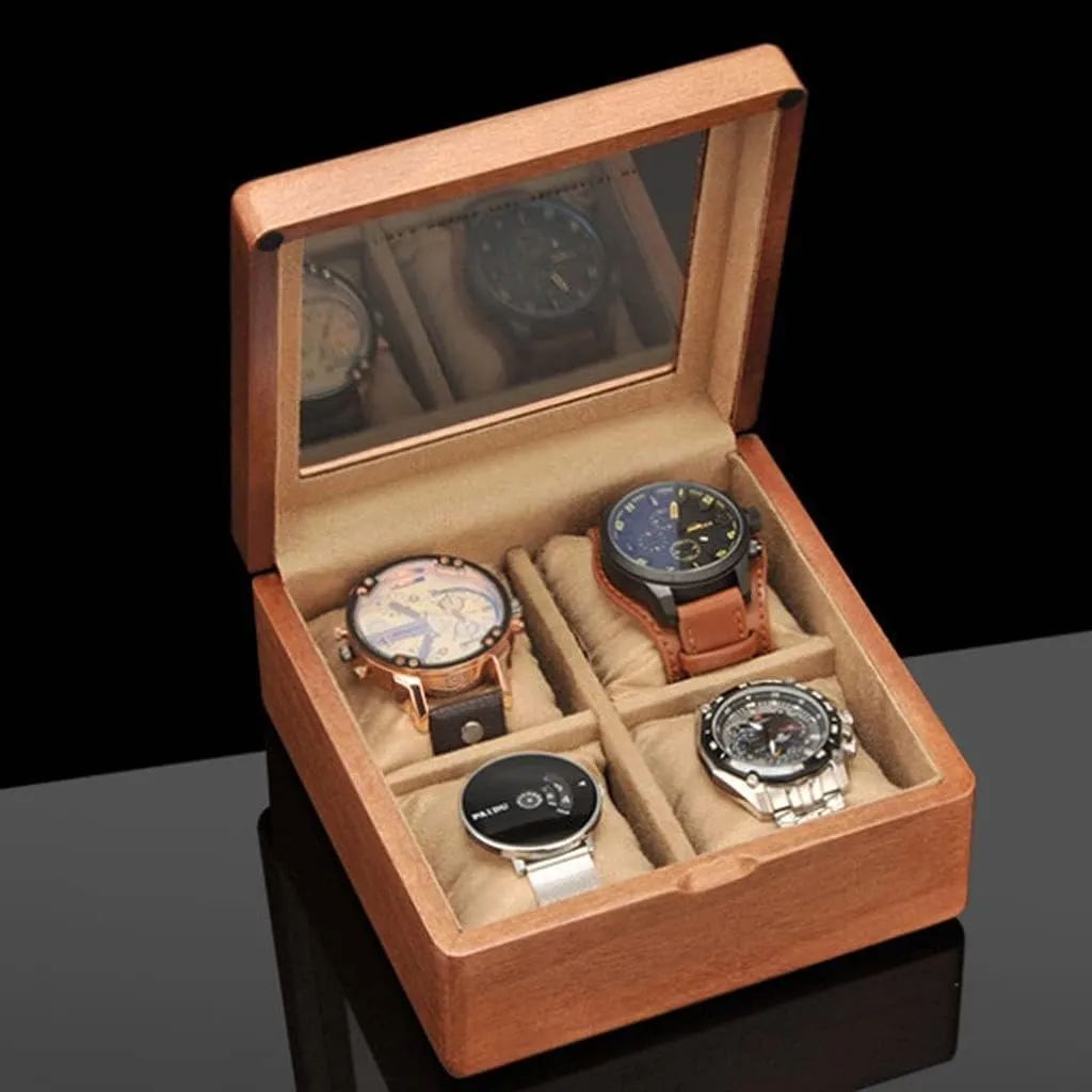 Watch Box Watch Case Watch Display Wooden Watch Box With Transparent Glass Top Cover, 4-digit Storage Watch Box,Jewelry Storage Box Watch Organizer For Men(A)