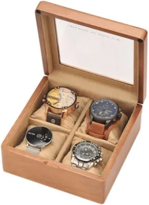 Watch Case Watch Roll Watch Winder Wooden Watch Box With Transparent Glass Top Cover, 4-digit Storage Watch Box,Jewelry Storage Box Watch Box Watch Organizer ( Color : Onecolor , Size : 17.5*17.5*8.5c