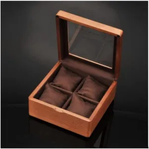 Watch Case Wooden Watch Box with Transparent Glass Top Cover, 4-Digit Storage Watch Box,Jewelry Storage Box (Color : B, Size : 17.5 * 17.5 * 8.5cm)