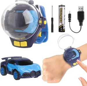 Watch Remote Control Car Toy for Kids,New Mini 2.4 Ghz Racing Game Wrist Cars Easter Toy with LED Light,Watches Remote Control Car for Boys and Girls Birthday Gifts,USB Charging,Blue