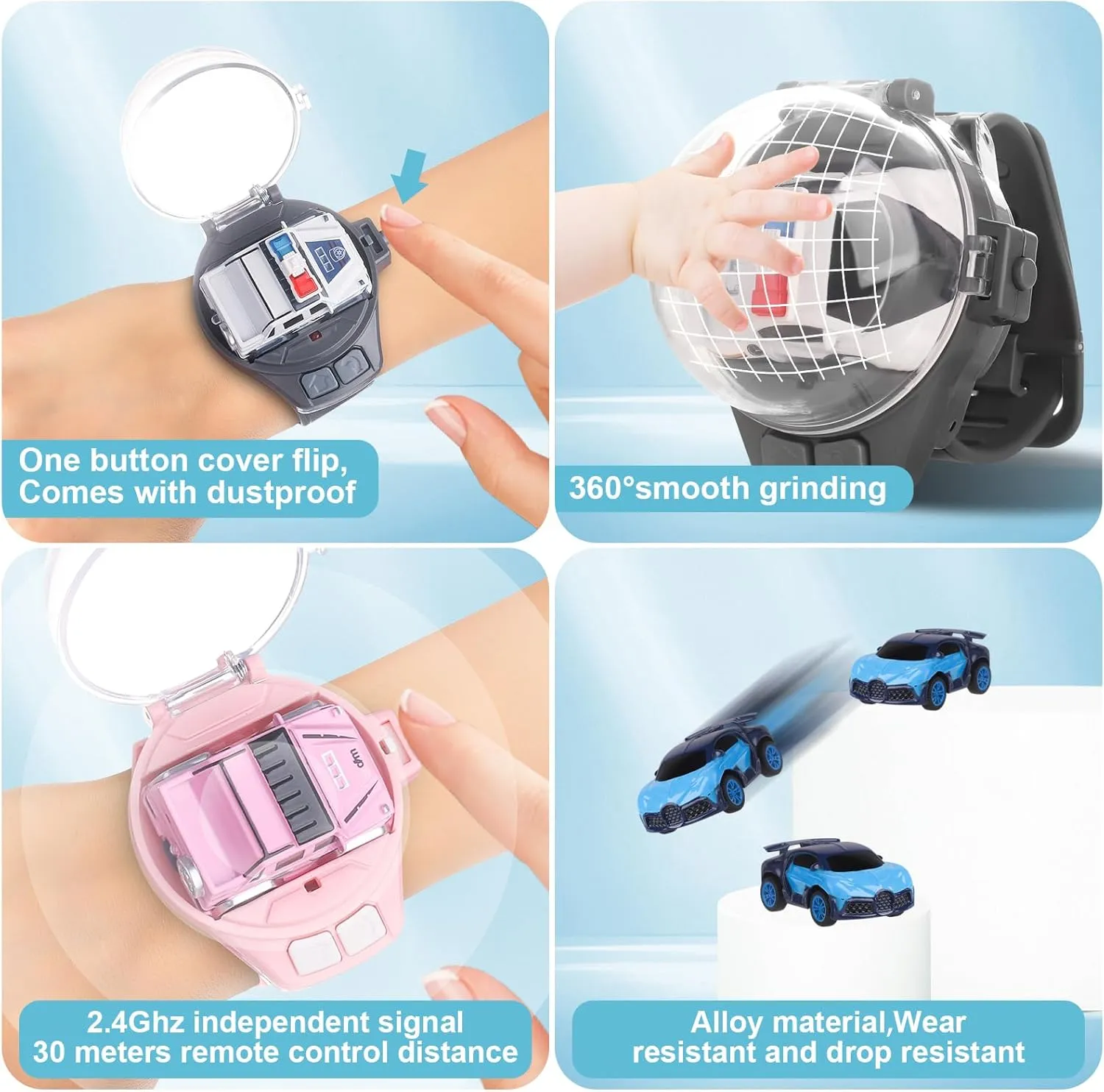 Watch Remote Control Car Toy for Kids,New Mini 2.4 Ghz Racing Game Wrist Cars Easter Toy with LED Light,Watches Remote Control Car for Boys and Girls Birthday Gifts,USB Charging,Blue