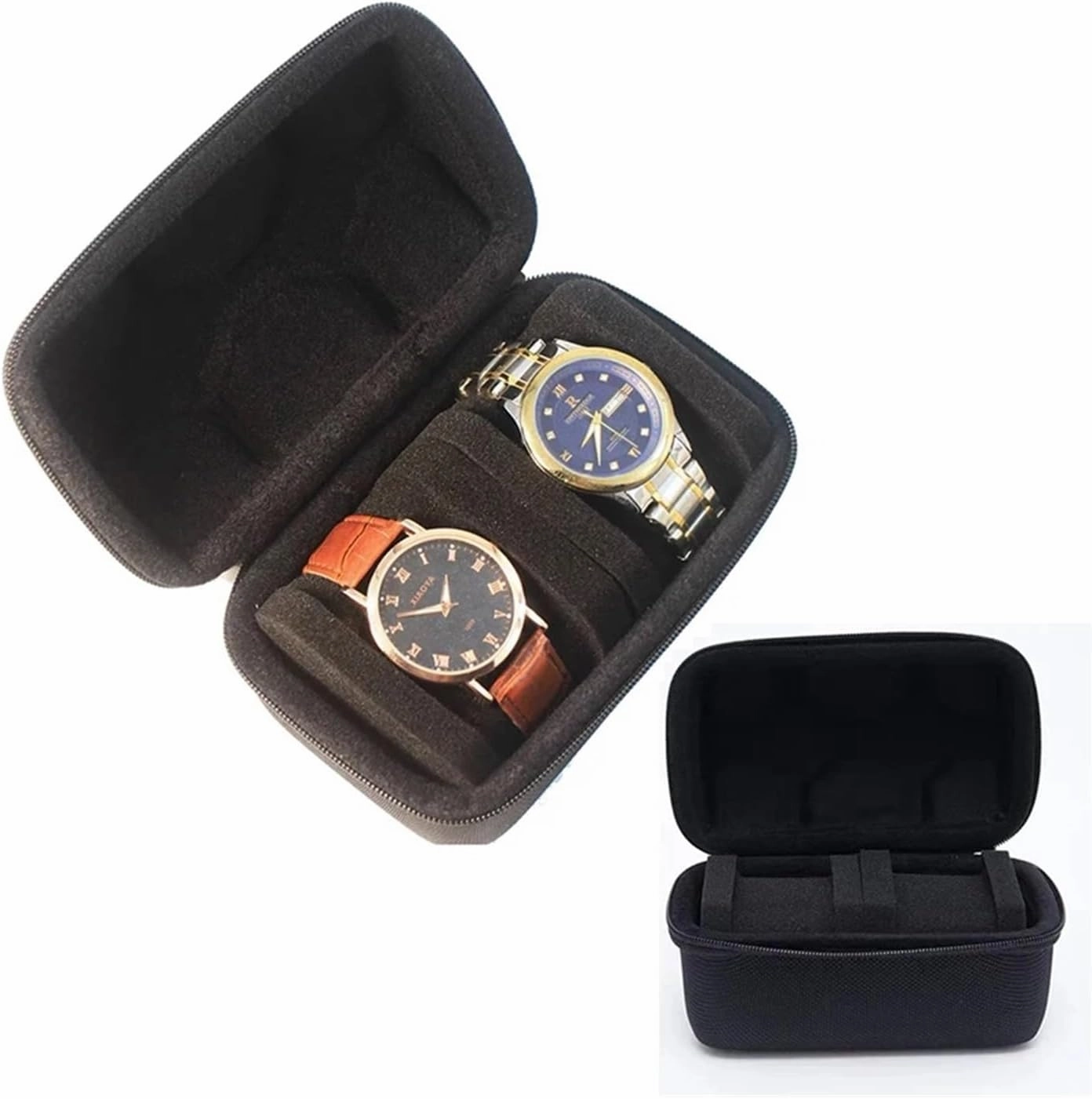 Watch Box 2 Slots Portable Cloth Watch Storage Bag Mechanical Watch Quartz Watch Travel Storage Box watches organizer UTHAI(3-Black)
