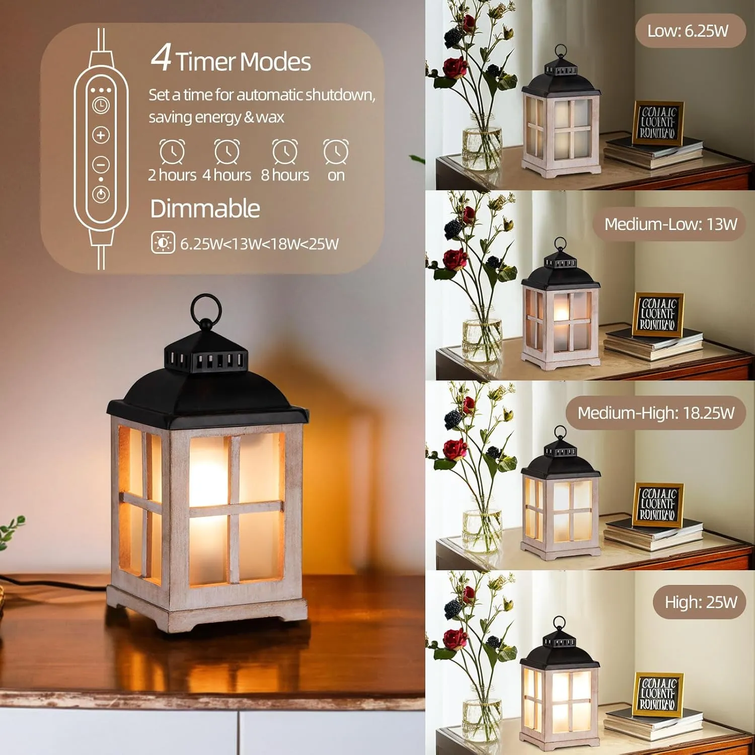 Wax Melt Warmer with Timer: Farmhouse Scentsy Lantern Candle Warmer Electric Tart Burner with Lid for Scented Wax