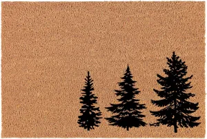 Welcome Doormat Coco Coir Door Mat Gift Three Pine Trees Forest Tree Cabin Mountain (30" x 18")