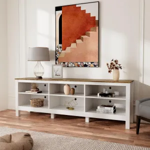 White TV Stand for TVs up to 75 Inch,Entertainment Center for 65  inch TV Console Table with 6 Storage Cubby, Classic Television Stands for Living Room Bedroom, 70 Inch