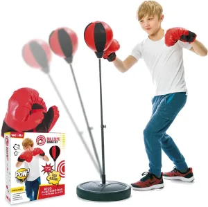 Whoobli Punching Bag for Kids Incl Boxing Gloves | 3-10 Years Old Adjustable Kids Punching Bag with Stand | Boxing Bag Set Toy for Boys & Girls (Red Black)