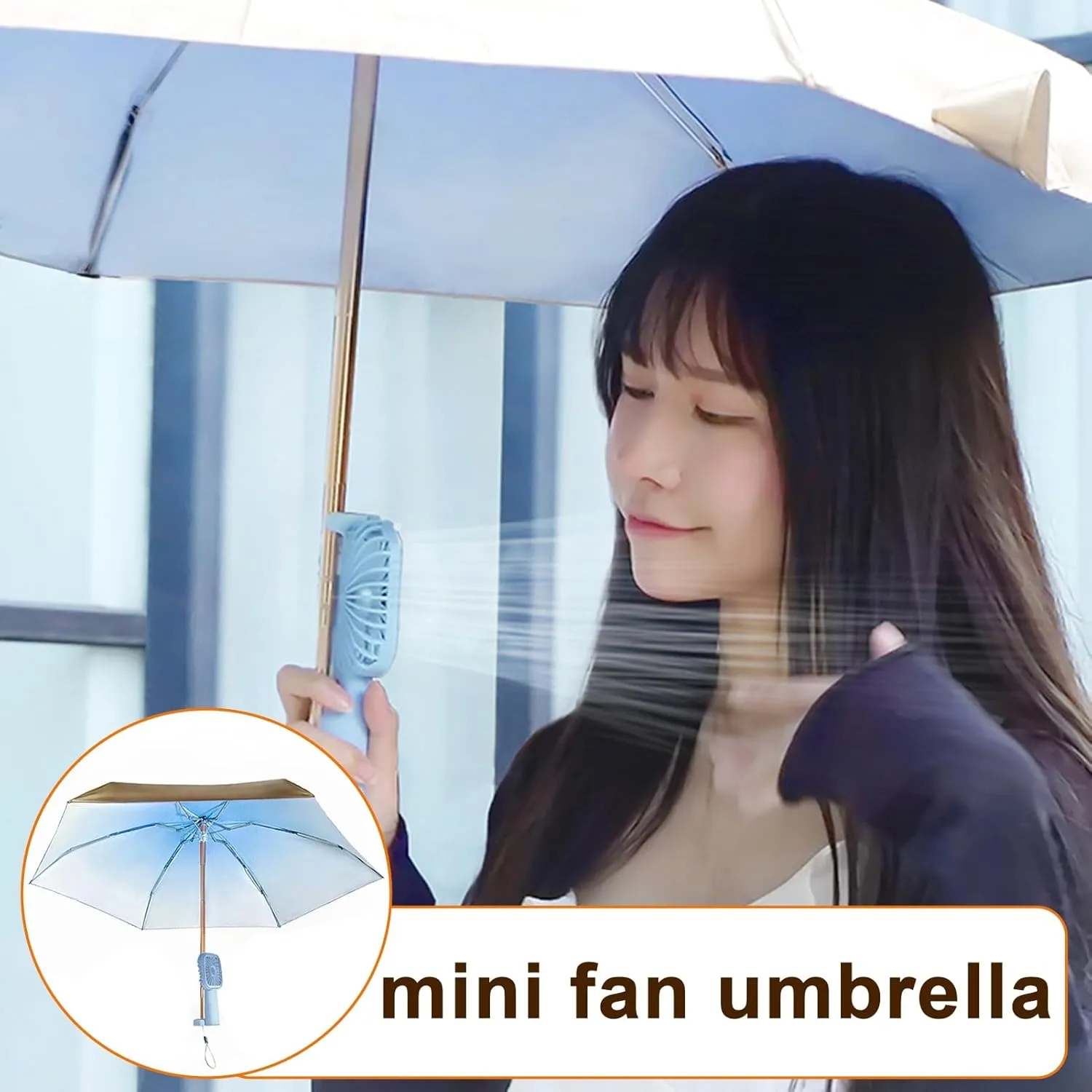 Windproof Fan Umbrella Portable Cooling Sun Protection Lightweight Rechargeable Uv Blocking Mini Waterproof Folding Travel