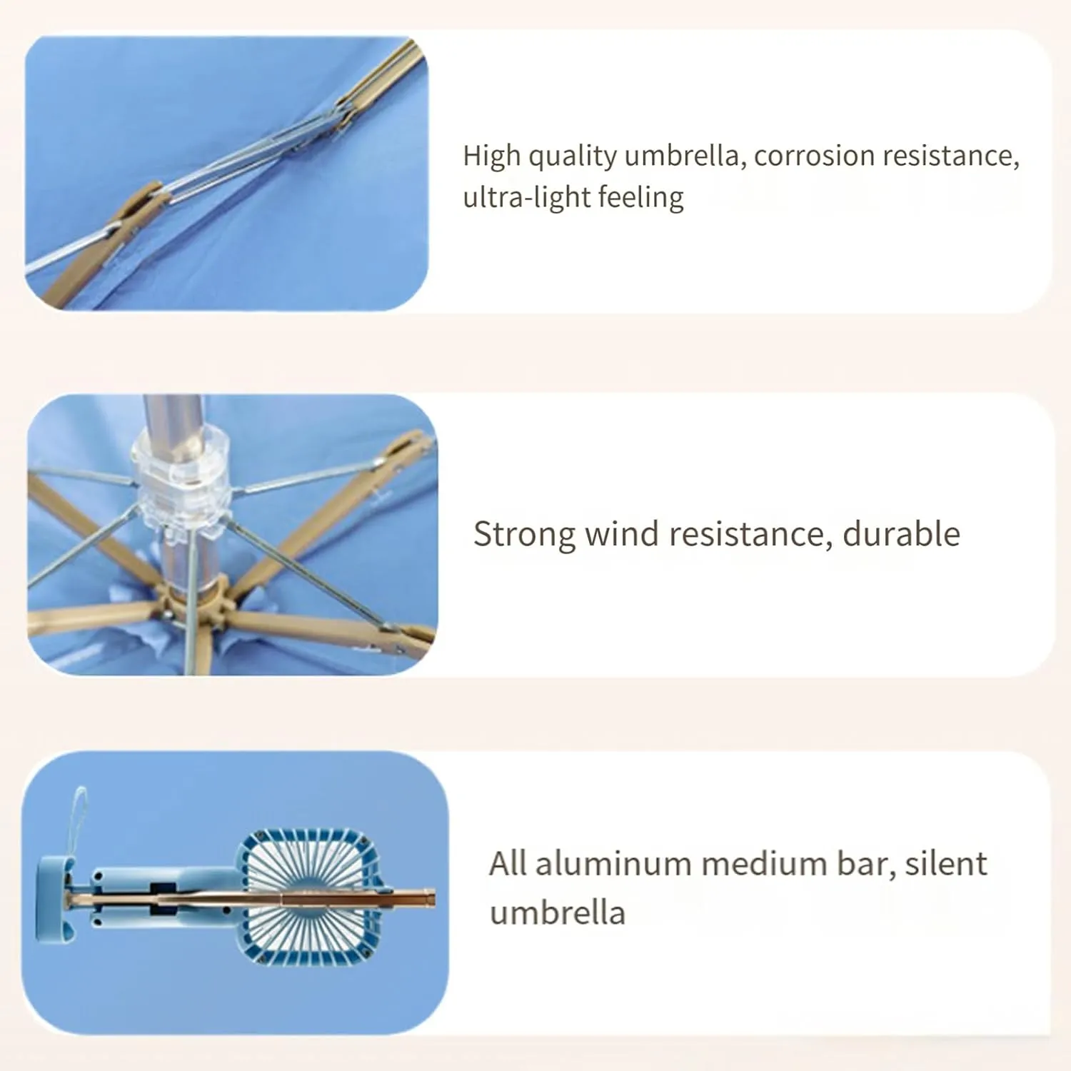 Windproof Fan Umbrella Portable Cooling Sun Protection Lightweight Rechargeable Uv Blocking Mini Waterproof Folding Travel