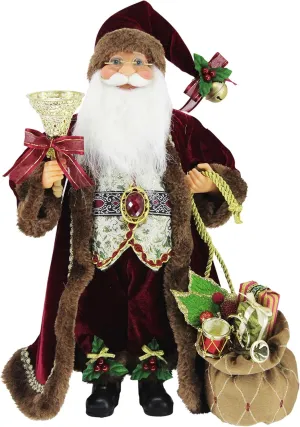 Windy Hill Collection 16" Inch Standing Burgundy Toy Bag and Bell Santa Claus Christmas Figurine Figure Decoration 167130