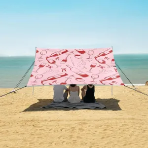 Wine Bottle Bow Beach Canopy Tent Anti-UV & Wind Resistant, Camping Sun Shelter Easy Setup Portable,Outdoor Shade Tents with Sandbags,Sand Shovels,Ground Pegs & Stability Poles