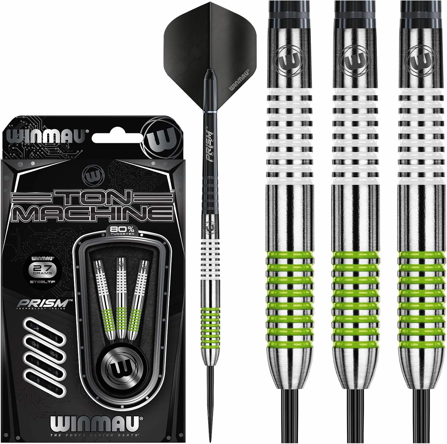 WINMAU Ton Machine 27 g Professional Tungsten Steeltip Darts Set with Flights and Shafts